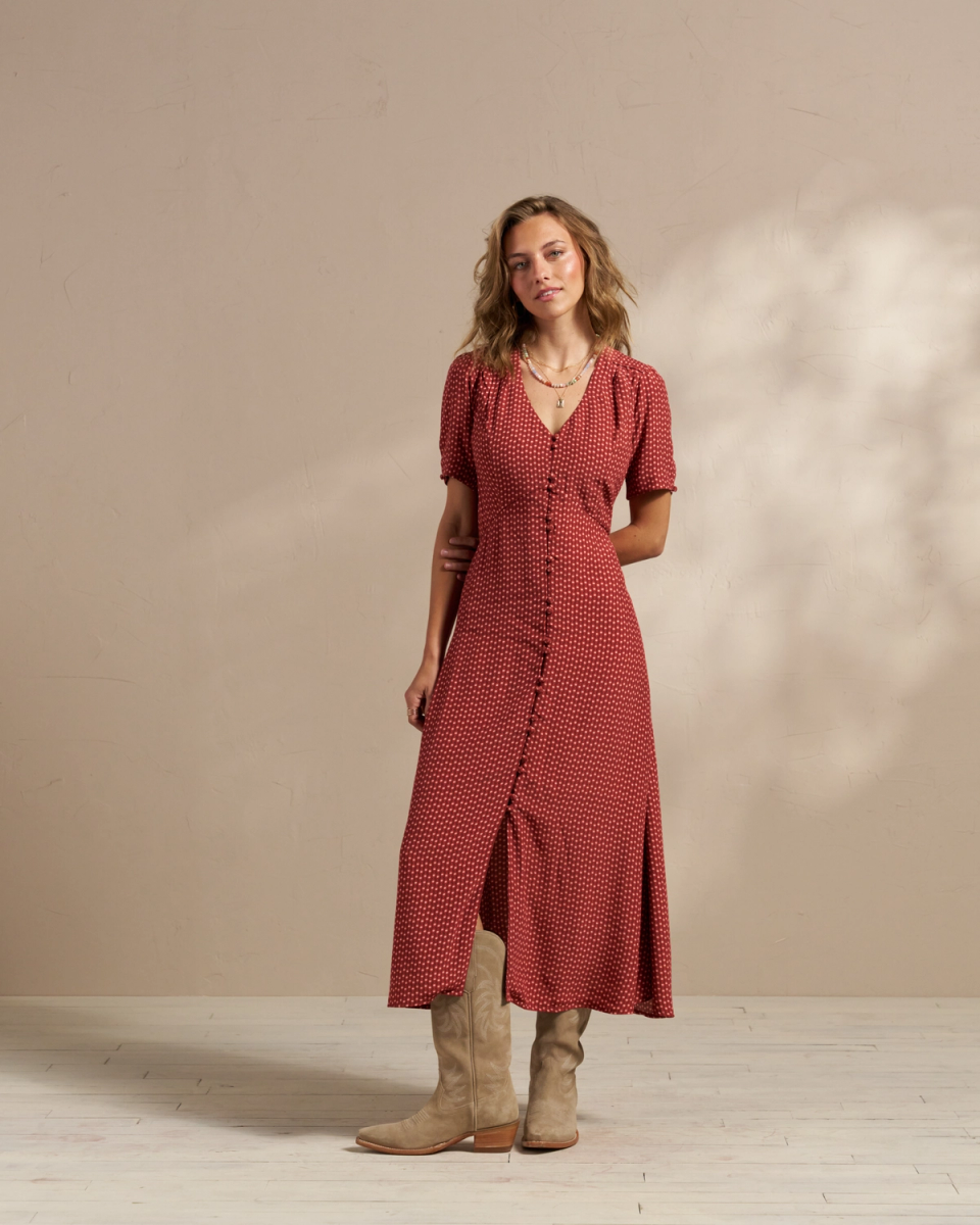Women's Short Sleeve Button Front Midi Dress