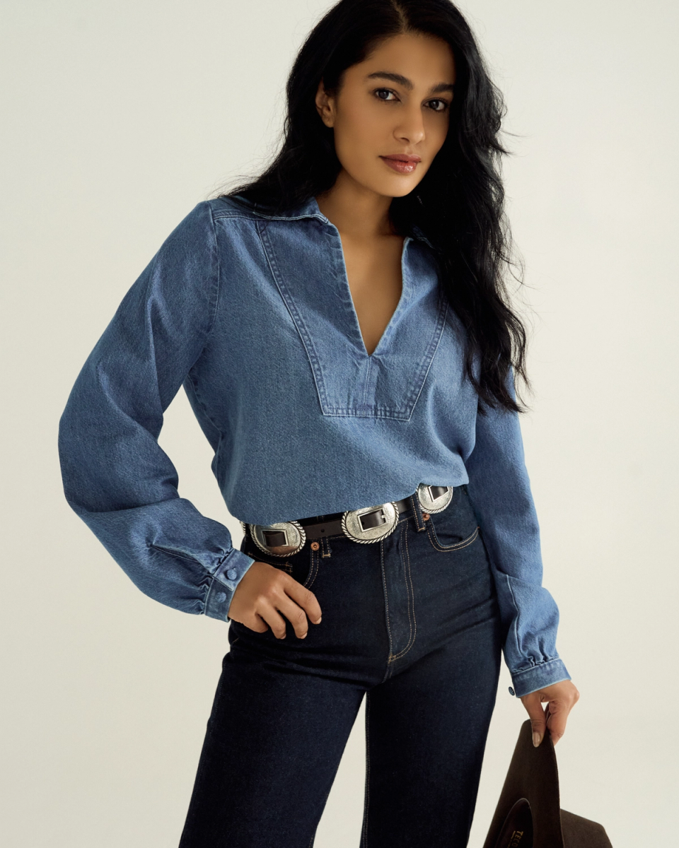 Women's L/S Denim Popover Top
