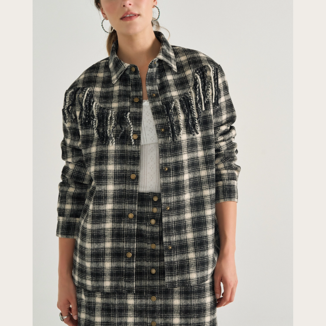 Women's Plaid Fringe Shacket